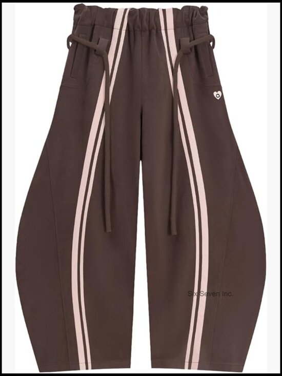 Pants - Stripe Super Baggy Sweatpants Oversized Barrel Pants Wide Leg Elastic Waist